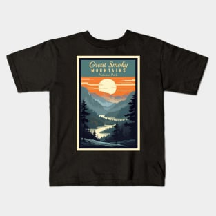 Great Smoky Mountains national park vintage travel poster Kids T-Shirt